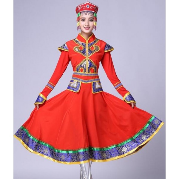 Red long sleeves international minority cosplay dancing Mongolian folk ...