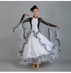 Black and white patchwork rhinestones competition professional standard women's girls tango waltz ballroom dance dresses