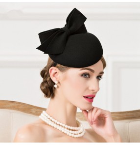 Black handmade 100% wool England socialite event wedding evening cocktail party banquet bowknot hair clip  top hats fedoras