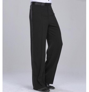 Black high quality side hip with ribbon competition performance men's male latin ballroom tango waltz dance pants trousers