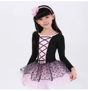 Black light pink patchwork  polka dot tutu skirted leotards competition performance ballet dance dresses outfits