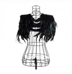 Black nature feather sexy fashion women's girls dancers singers jazz night club bar dancing performance cosplay capes waistcoats vests  