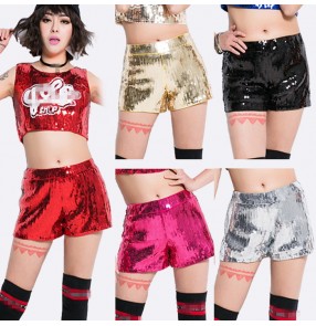 Black red royal blue silver gold sequins paillette girls women ladies female sexy fashion hot dance jazz hip hop singer performance dance outfits shorts   