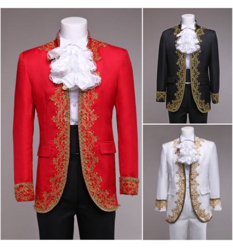 Black red white gold European palace embroidery men's male gentlemen ...