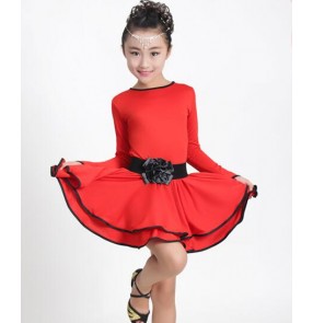 Black red yellow patchwork long sleeves girls stage performance children latin salsa dancing dresses outfits
