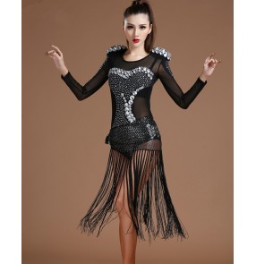 Black rhinestones see through back women's competition night club jazz pole dance singers ds cosplay dancing dresses bodysuits hip scarves outfits