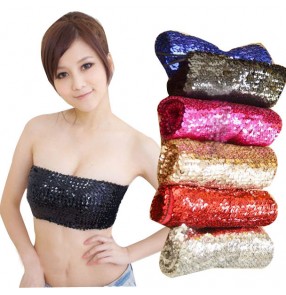 Black silver red fuchsia blue gold sequins paillette sexy fashion women's girls hot night club bar stage performance jazz singer wrap glitter chest vest tops