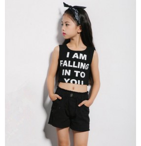 Black white cotton material fashion kids children boys girls school competition hip hop jazz cosplay dance costumes outfits