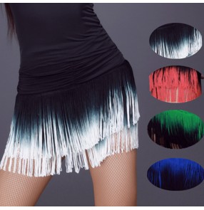 Black white green royal blue red gradient colored fringes tassels competition girls women's latin cha cha dance skirts