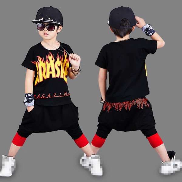 Kids Hip Hop Clothes Short Sleeve Baseball Jacket Pants Girls Jazz