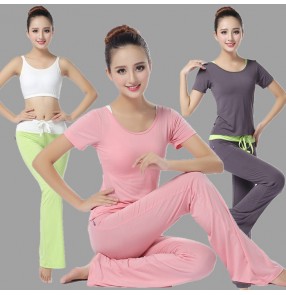 Dark grey black green light pink breathable modal sports women's jogging running yoga fitness gyms costumes clothes top capris vest