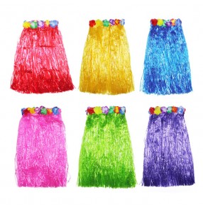 Fringes colored rainbow women's ladies party cosplay stage performance fancy flowers party beach hula grass dance skirts 60cm