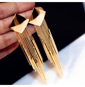 Gold alloy metal fringes fashion women's girls performance party dance dress earrings ear stud 