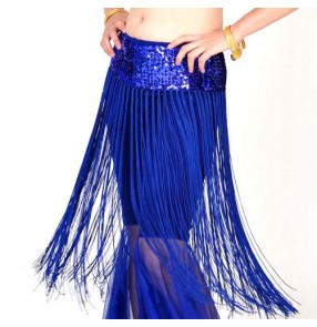 Gold black white fuchsia hot pink sequins tassels fringes girls women's ladies competition belly dance skirts hip scarf  costumes