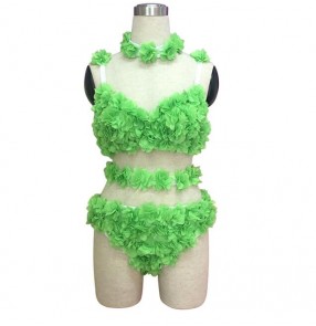 Green flowers rose handmade sexy women's ladies competition dj singers hot dance dancers ds night club jazz bar dancing underwear outfits 