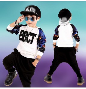 Printed personality boys kids children stage performance school competition hip hop jazz dance costumes outfits