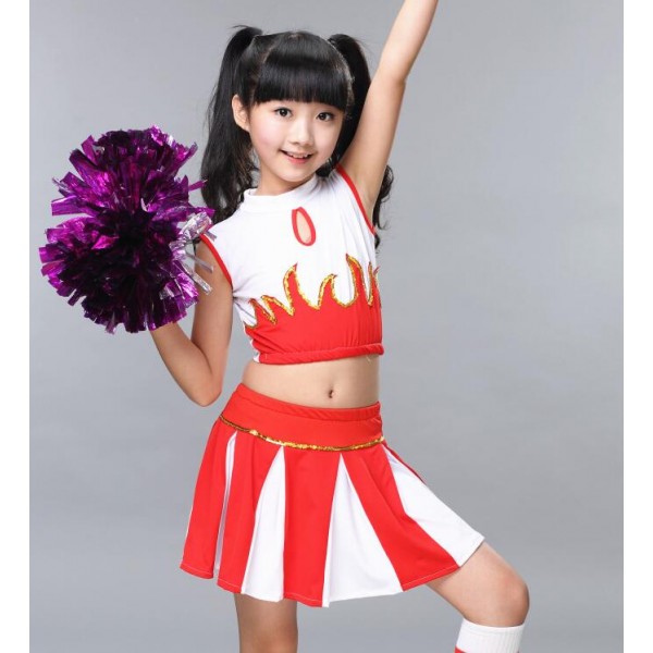 Royal blue white red Aerobics Basketball Football girls children kids  school sports dance performance cheer leading clothes cheerleader uniforms  outfits