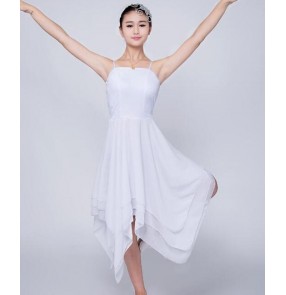White chiffon long length modern dance women's adult gymnastics performance competition ballet dance dresses clothes