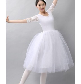 White lace half sleeves tutu skirted women's adult modern dance performance competition ballet dance dresses costumes