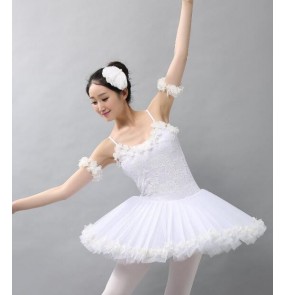 White lace tutu skirted women's adult modern dance gymnastics competition performance ballet dance dresses costumes
