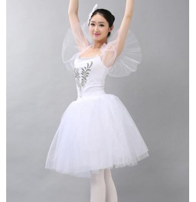 White light pink women's ladies long length modern dance cosplay performance competition tutu ballet dancing dresses costumes