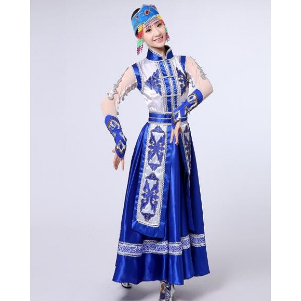 Blue red Mongolian costume dance clothes Ancient princess dress stage ...