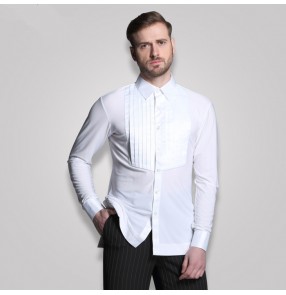 Adult  men's long sleeves shirt Plus Size white Waltz Latin Dance shirt Men Latin Dance Shirts modern Ballroom stage dance tops