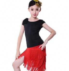 Black and red zebra tassels Latin Dance Dress for Girls Fashion Ballroom Dancing Dress for Kids Dancewear Kids Stage Performance Costumes
