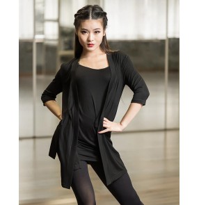 Black  hollow back front open women's ladies competition performance latin ballroom dance outwear cardigans tops and sashes