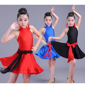 Black red royal blue girls kids children toddlers school competition gymnastics latin ballroom dance dresses 