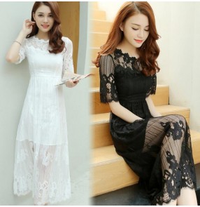 Black white cotton blends girls women's ladies exposure shoulder short sleeves Korean style fashion bodysuit catsuit unitard 