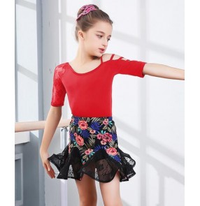 Floral Child Kid Children Latin Dance Dress For Girls Samba Stage Dress Dancing Dress Girl Latin Dancewear Performance Lace Costume