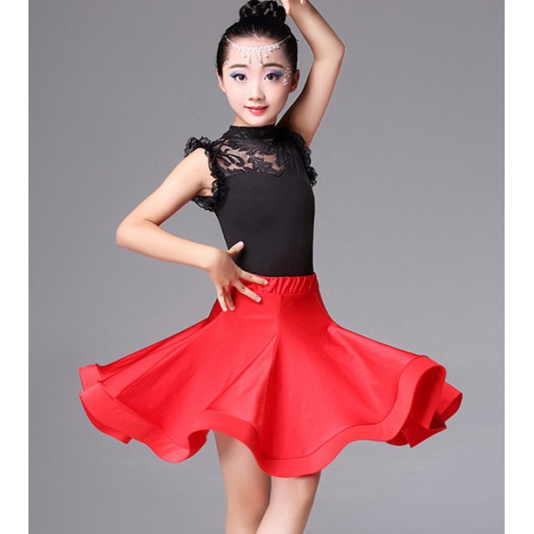 Girl Lace Sleeveless Latin Dance Dress Children Ballroom Dance Dresses Kids Salsa Rumba Cha Cha Samba Tango Dress