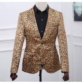 New Men's leopard suit jacket Korean version men small blazer jazz bar dance nightclub games singer stage costumes