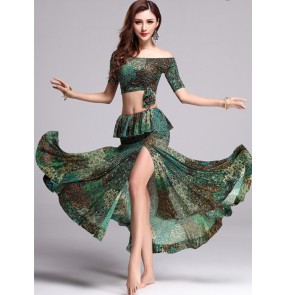  Peacock green Sexy Belly dance costume set for women/female/girl bellydance performance wear Practice dresses top and skirts 