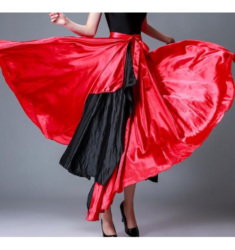 Red and black women ladies Flamenco Skirt Belly Dance Ballroom spanish ...