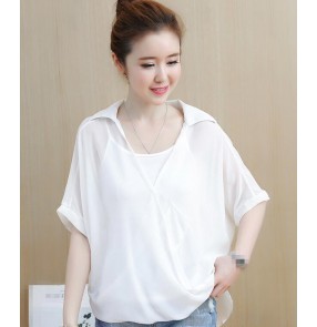  white black summer korean style women's girls chiffon fashion tops blouses