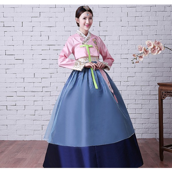 Pink blue Korean Traditional Costume Stage Cosplay Female Palace Korean ...