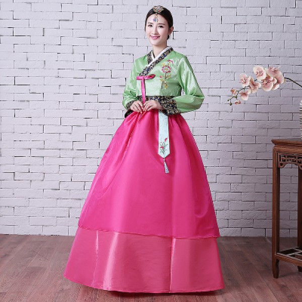 Pink blue Korean Traditional Costume Stage Cosplay Female Palace Korean ...