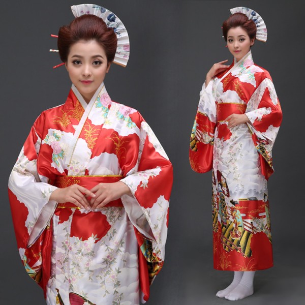 Pink red floral traditional anime film party cosplay Japanese Kimono ...