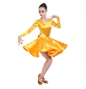 Black red turquoise yellow gold spandex satin girl's kids children stage performance competition ballroom latin dance dresses