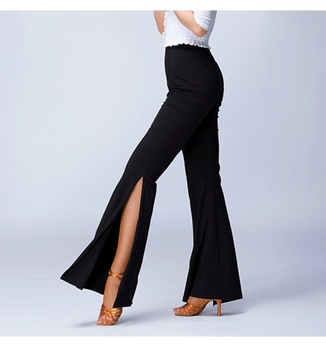 Black royal blue High waist Latin dance pants for women practice dancing  wide-legged pants modern