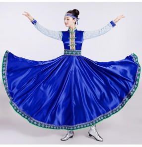 Folk dance Mongolian dance clothes female costume royal blue dresses Traje de baile mongol vestir