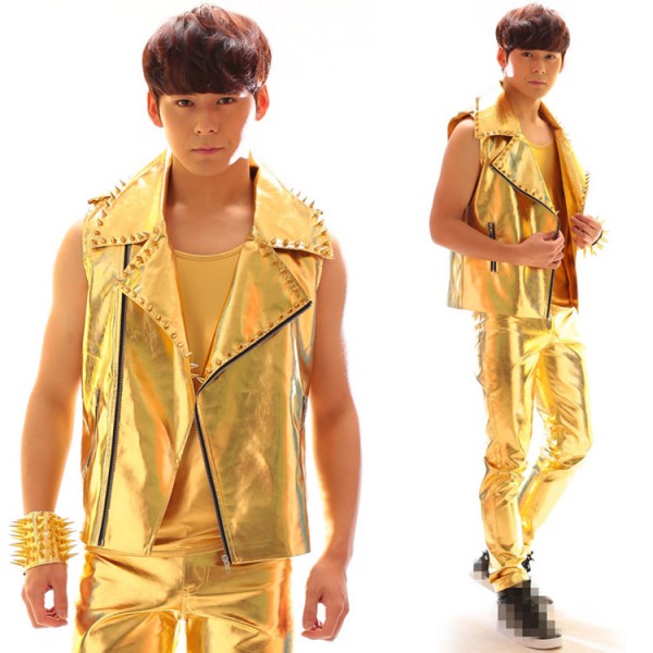 Gold glitter fashion men's male competition stage performance night ...