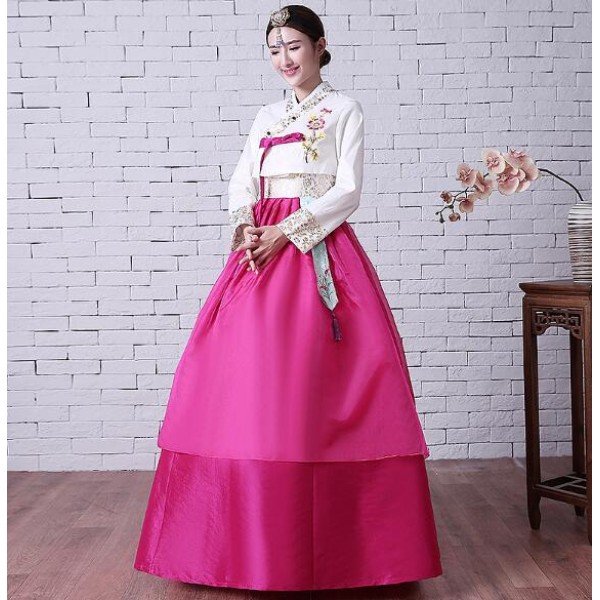 Women : Pink blue Korean Traditional Costume Stage Cosplay Female ...