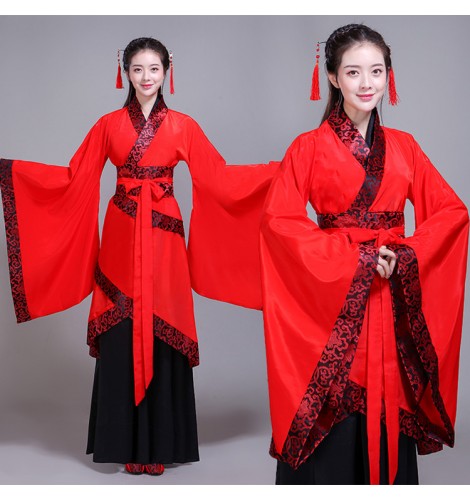 Women's chinese folk dance costumes red hanfu ancient traditional film ...