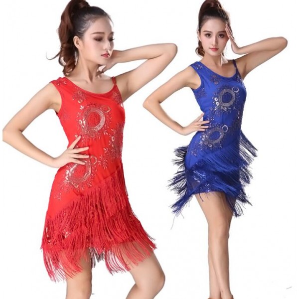 Black red royal blue violet Latin Dance Dresses outfits Women Girls ...
