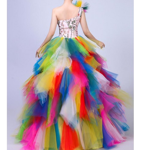 Women's modern dance dress rainbow colored stage performance ...