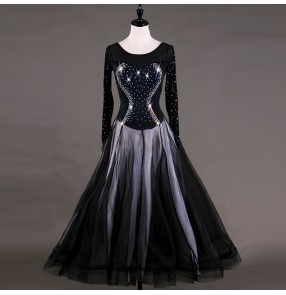 Ballroom dance dress for women black diamond competition performance long length tango waltz dancing dress