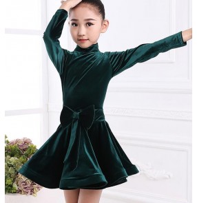 Black and red dark green velvet gray long sleeves girl's competition stage performance latin salsa cha cha dance dresses costumes